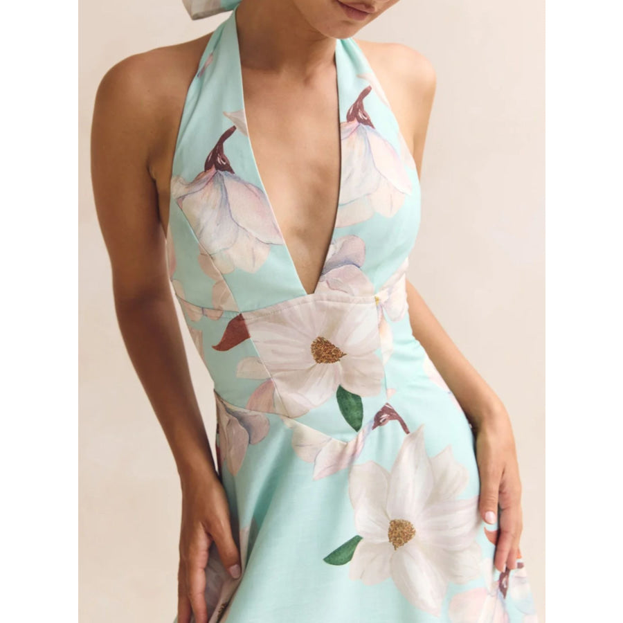 Floral Print Halter Neck Maxi Dress Apparel and Accessories