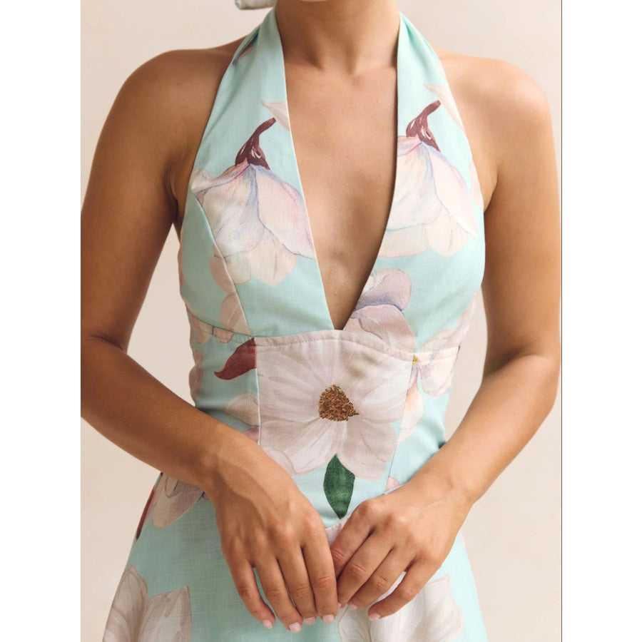 Floral Print Halter Neck Maxi Dress Apparel and Accessories