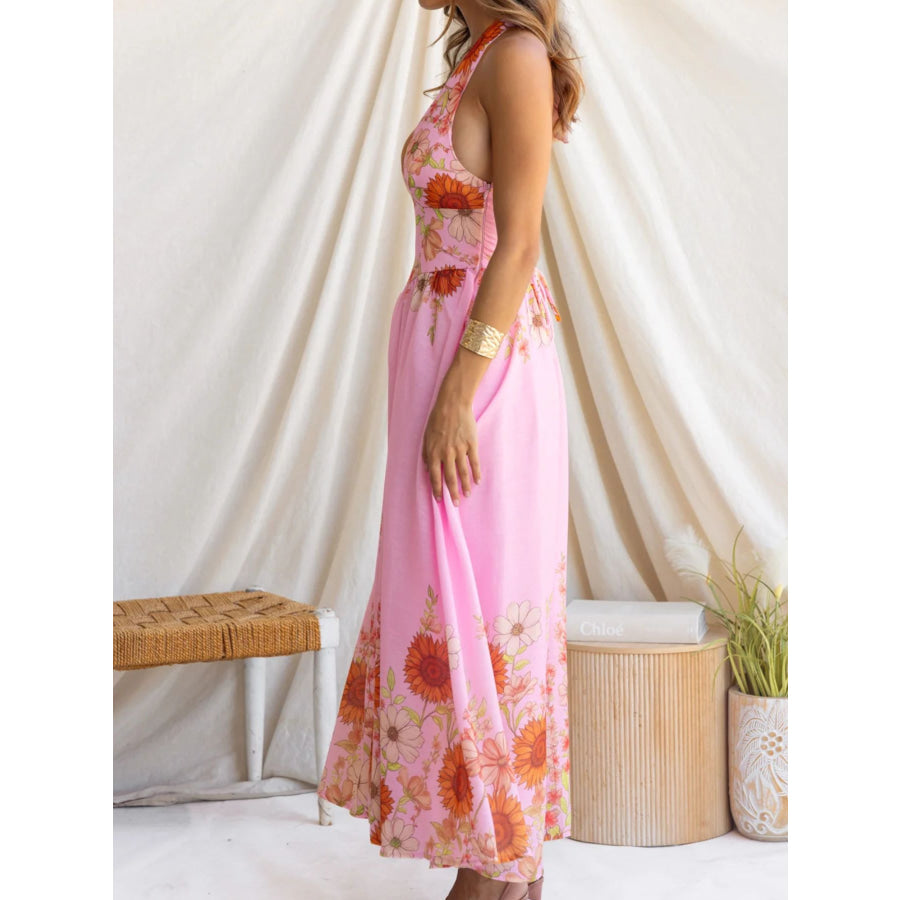 Floral Print Halter Neck Maxi Dress Apparel and Accessories