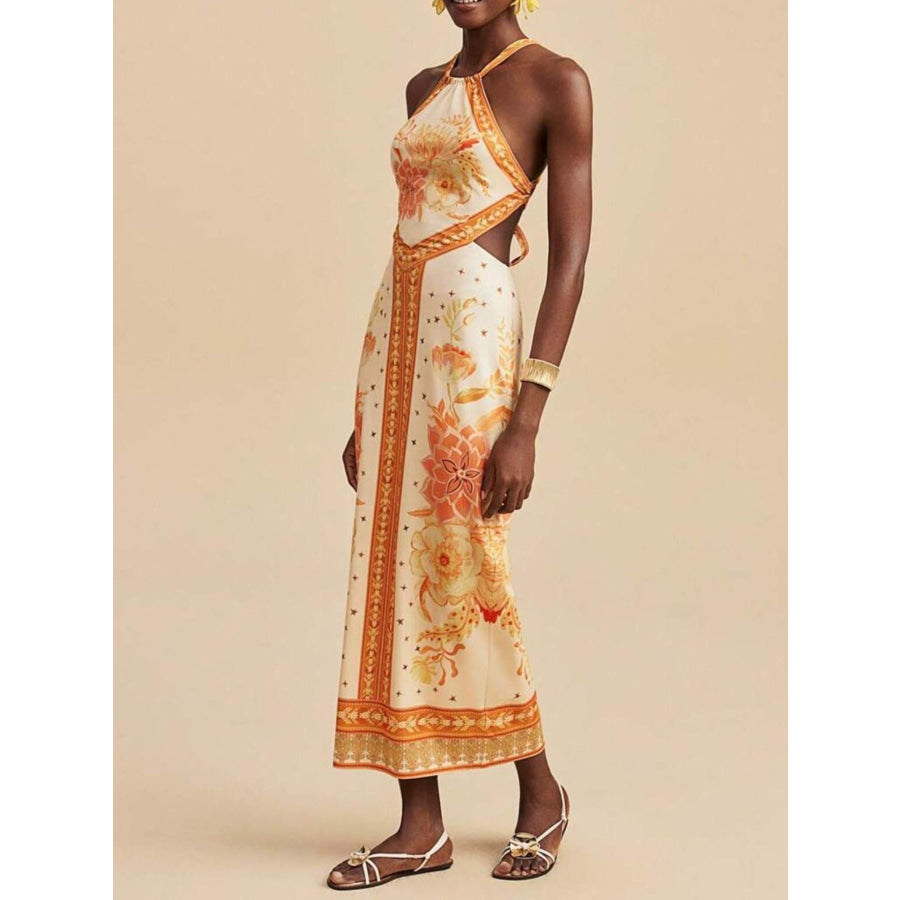 Floral Print Halter Neck Maxi Dress Apparel and Accessories