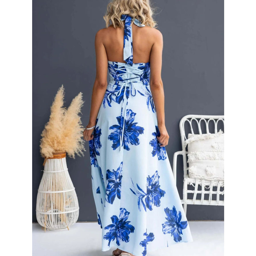 Floral Print Halter Neck Maxi Dress Apparel and Accessories