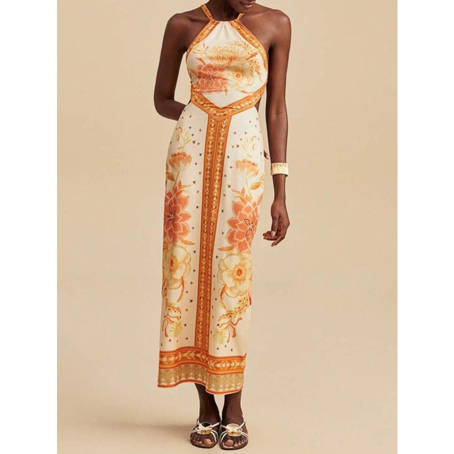 Floral Print Halter Neck Maxi Dress Apparel and Accessories