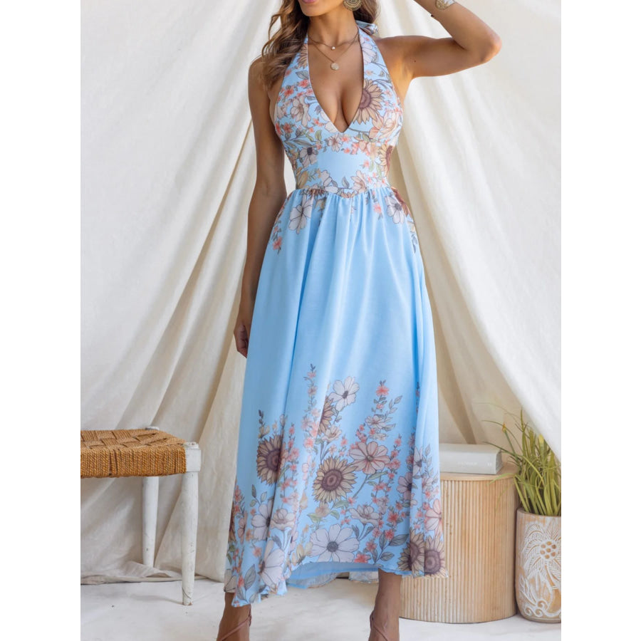 Floral Print Halter Neck Maxi Dress Apparel and Accessories