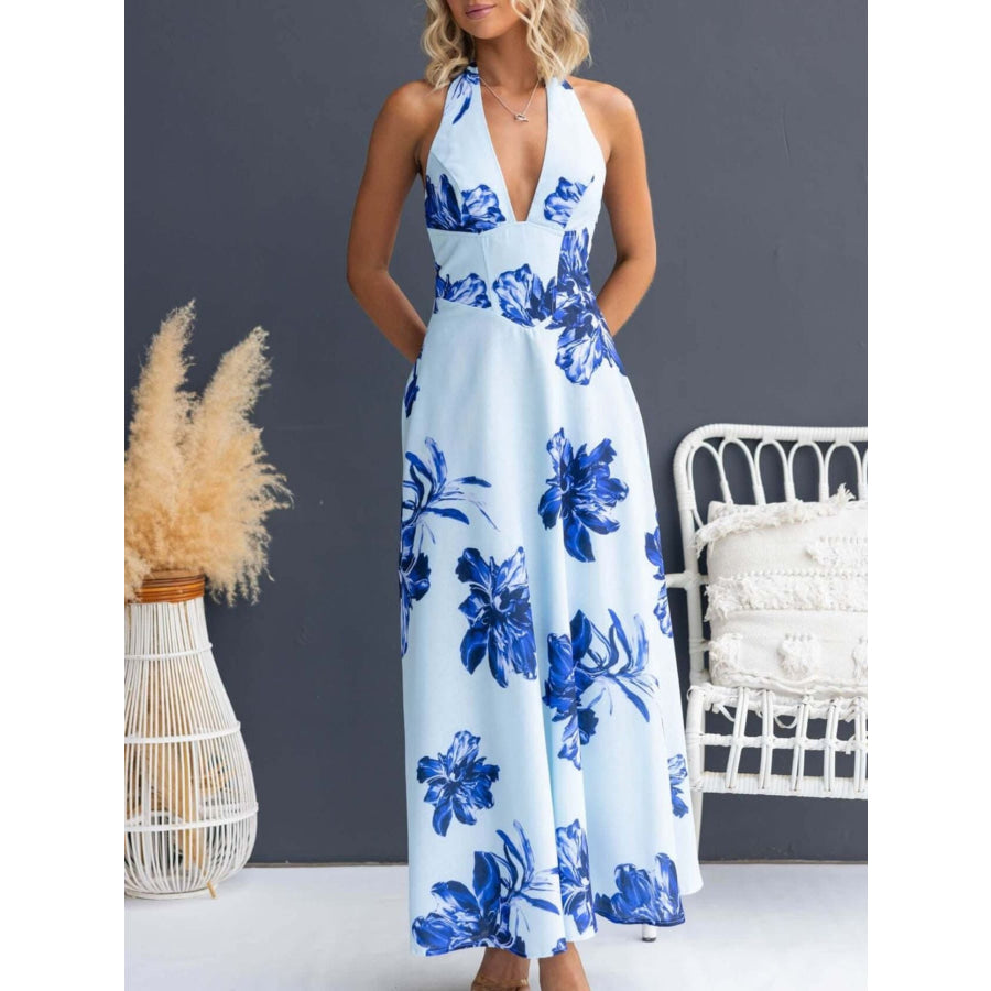 Floral Print Halter Neck Maxi Dress Apparel and Accessories