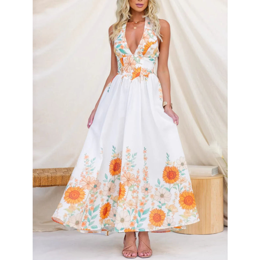 Floral Print Halter Neck Maxi Dress Apparel and Accessories