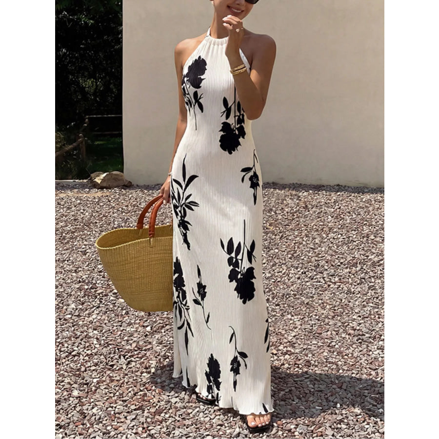 Floral Print Halter Neck Maxi Dress Apparel and Accessories