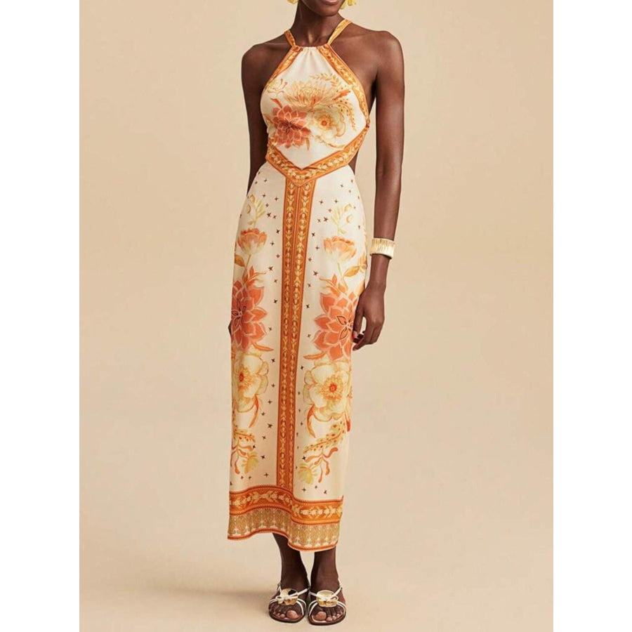 Floral Print Halter Neck Maxi Dress Apparel and Accessories
