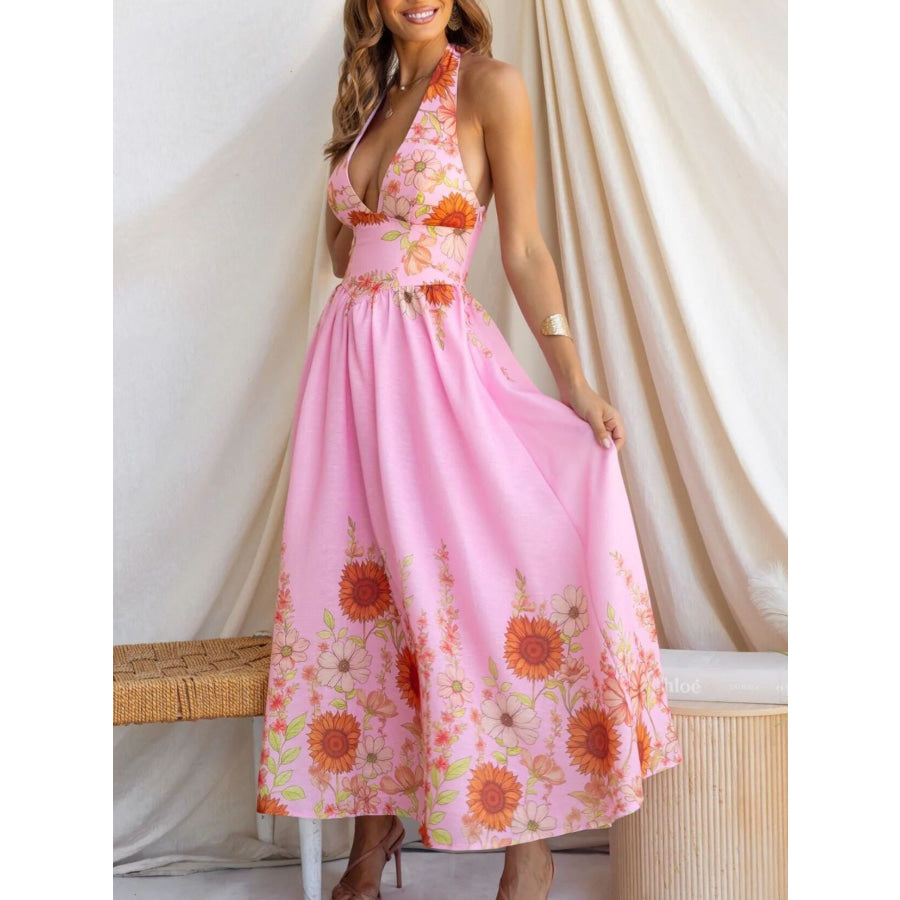 Floral Print Halter Neck Maxi Dress Apparel and Accessories