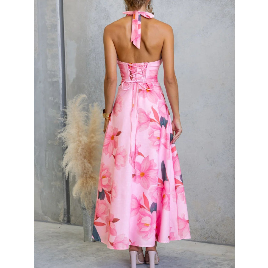 Floral Print Halter Neck Maxi Dress Apparel and Accessories