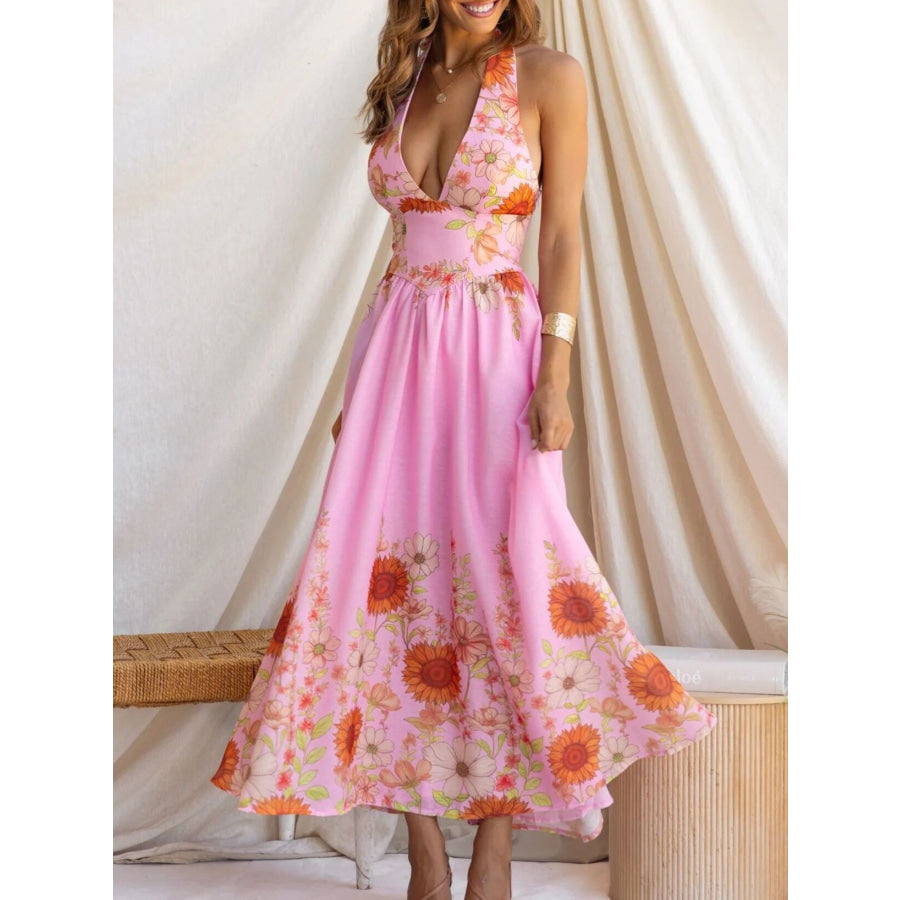 Floral Print Halter Neck Maxi Dress Apparel and Accessories