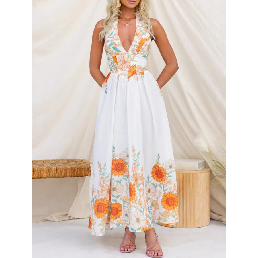 Floral Print Halter Neck Maxi Dress Apparel and Accessories