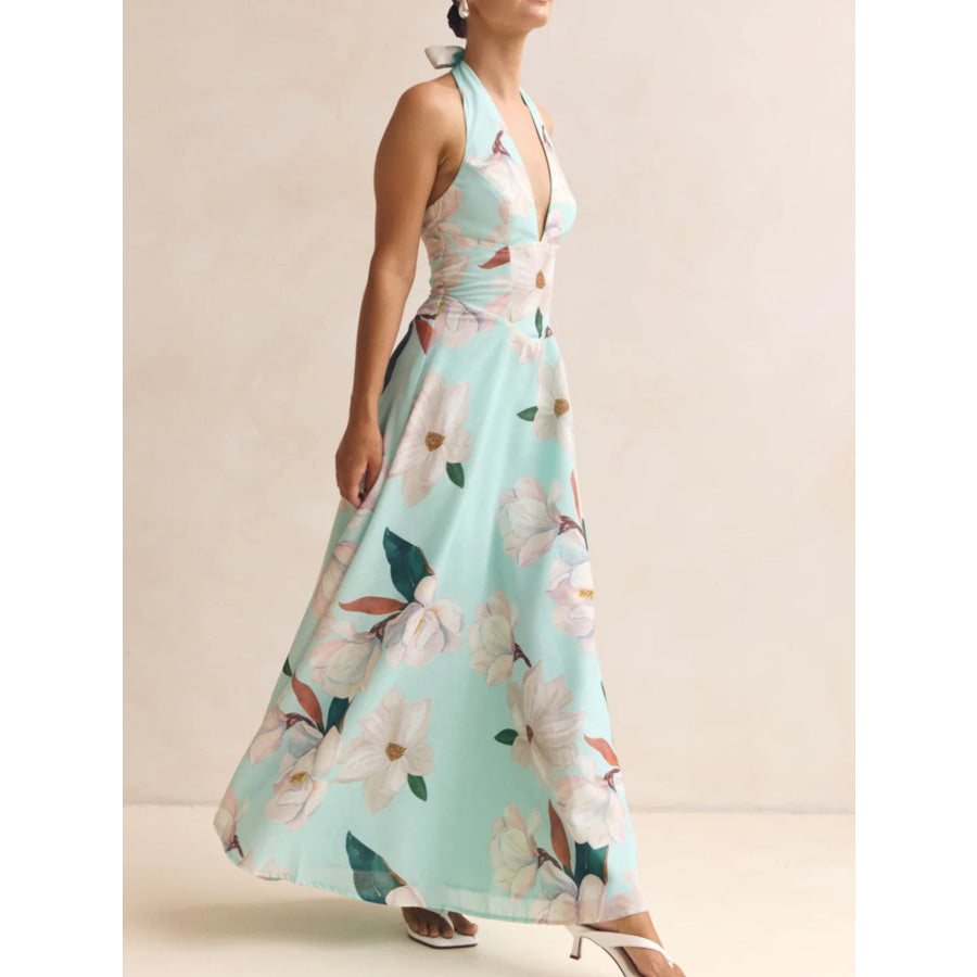 Floral Print Halter Neck Maxi Dress Apparel and Accessories