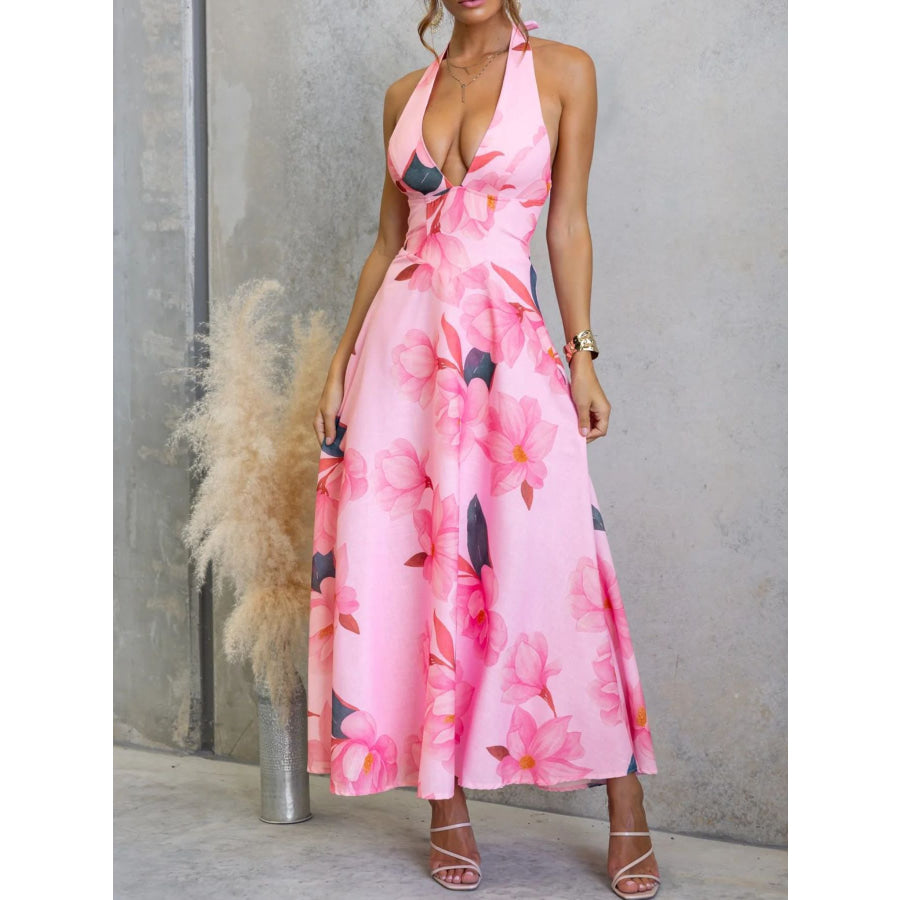 Floral Print Halter Neck Maxi Dress Apparel and Accessories