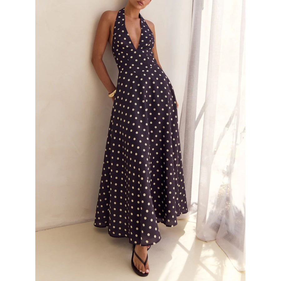 Floral Print Halter Neck Maxi Dress Red / S Apparel and Accessories