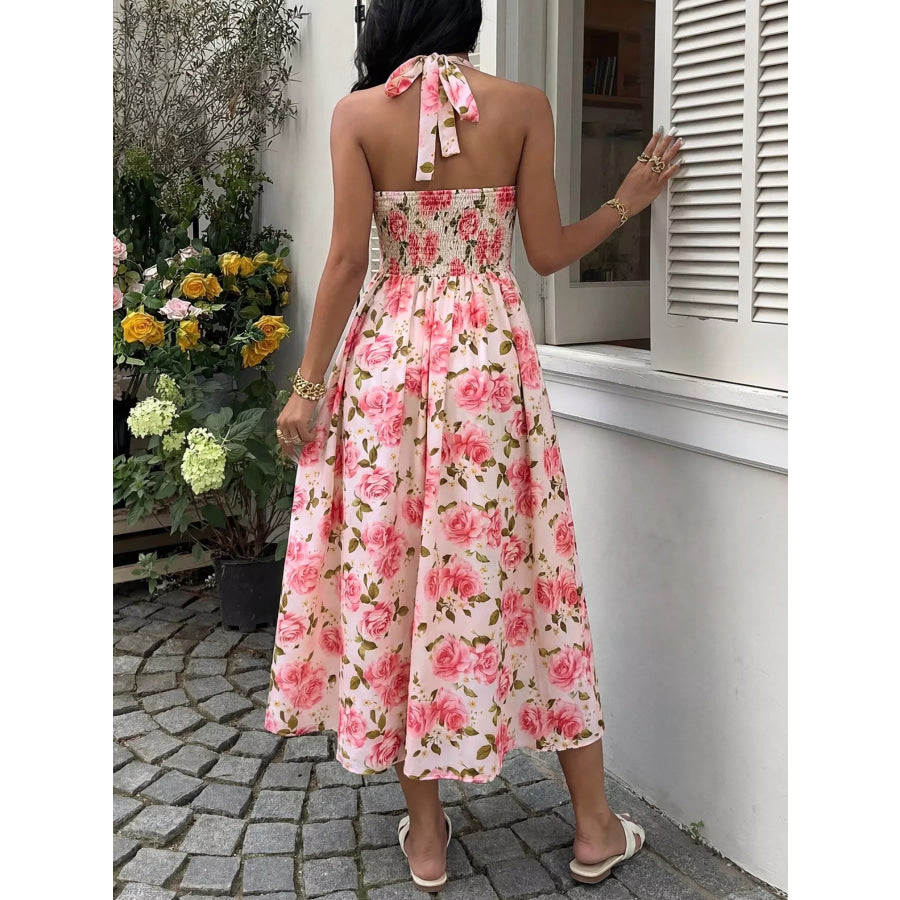Floral Print Halter Neck Midi Dress Apparel and Accessories