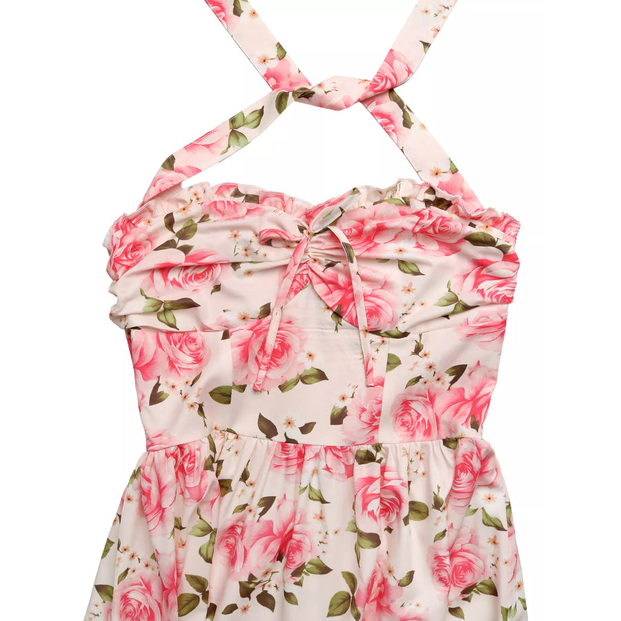 Floral Print Halter Neck Midi Dress Apparel and Accessories