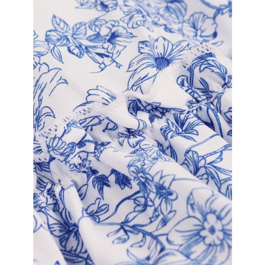 Floral Print Halter Neck Ruffle Hem Summer Dress Blue / One Size Apparel and Accessories