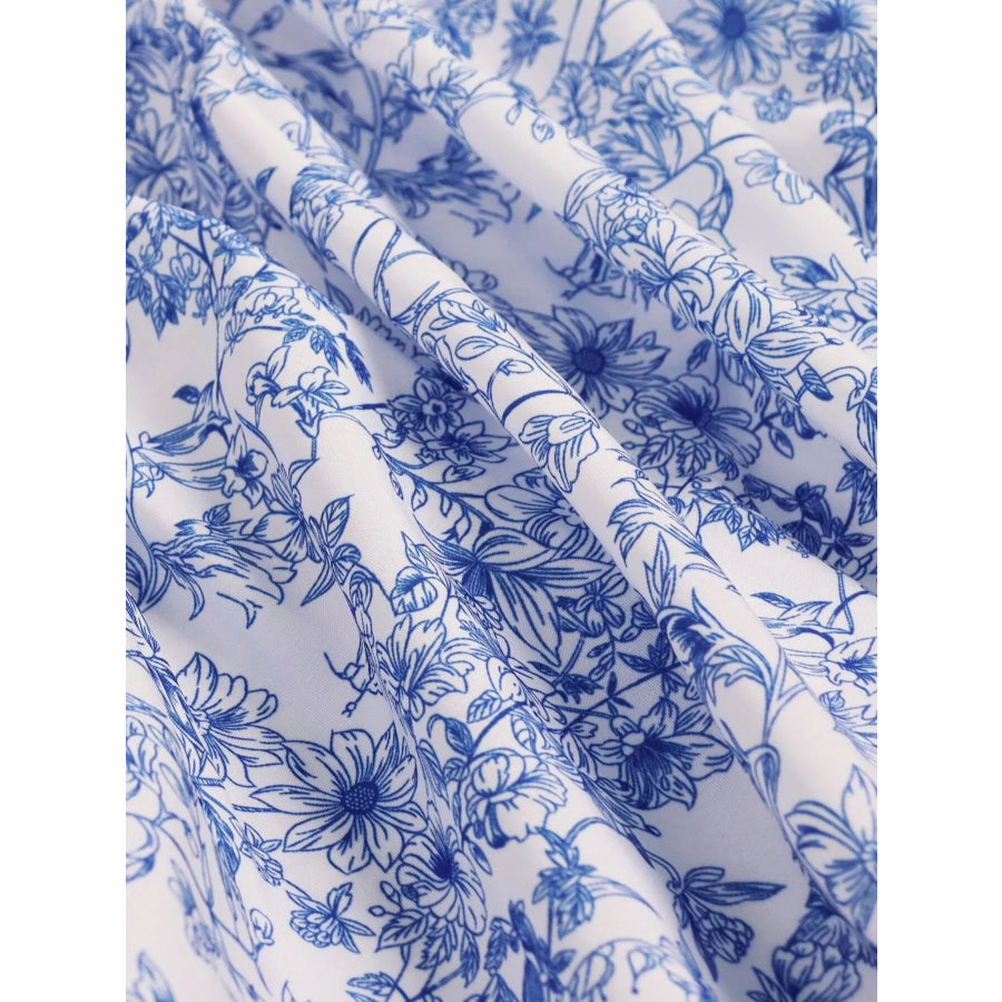 Floral Print Halter Neck Ruffle Hem Summer Dress Blue / One Size Apparel and Accessories