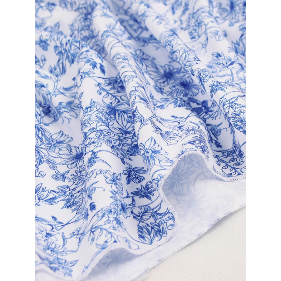 Floral Print Halter Neck Ruffle Hem Summer Dress Blue / One Size Apparel and Accessories