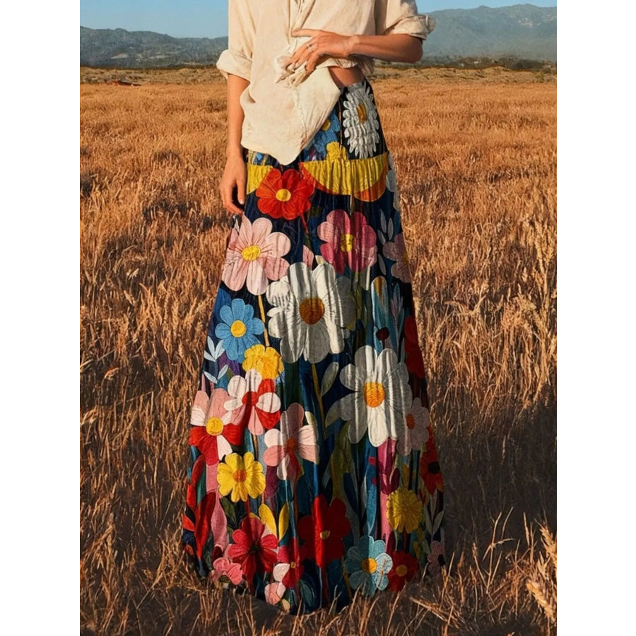 Floral Print High-Waisted Maxi Skirt Apparel and Accessories