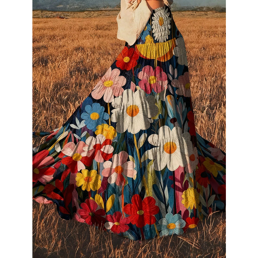 Floral Print High-Waisted Maxi Skirt Apparel and Accessories