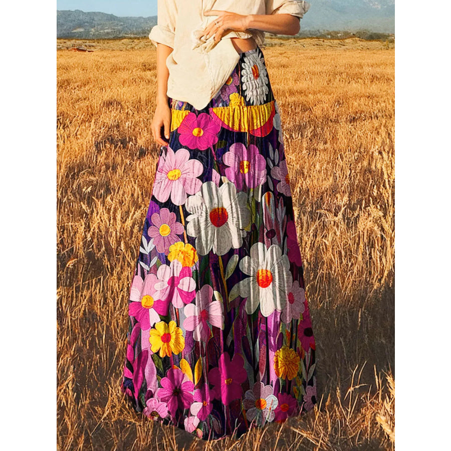 Floral Print High-Waisted Maxi Skirt Apparel and Accessories