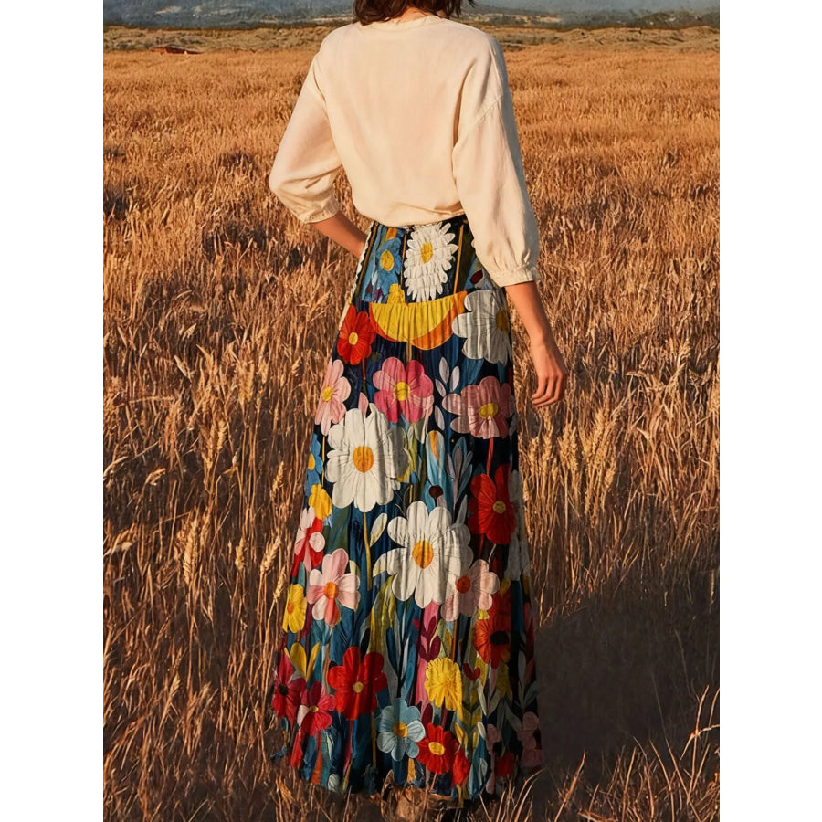 Floral Print High-Waisted Maxi Skirt Apparel and Accessories