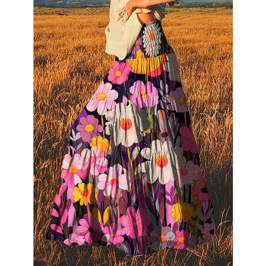 Floral Print High-Waisted Maxi Skirt Fuchsia Pink / S Apparel and Accessories