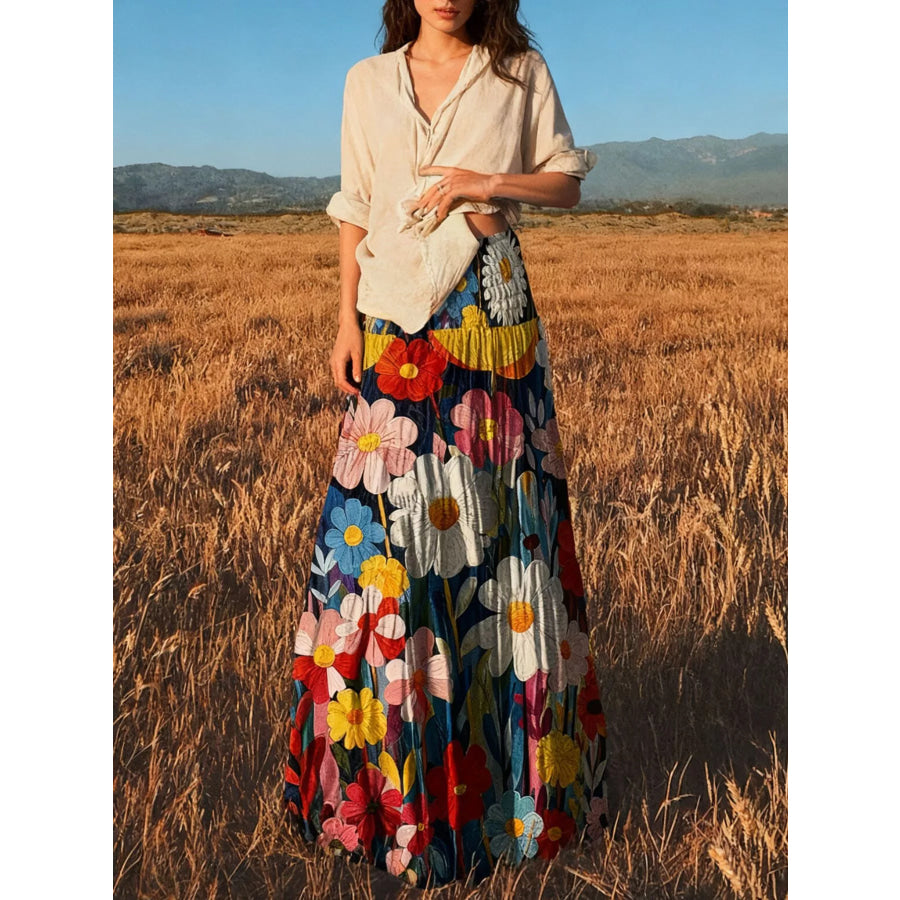Floral Print High-Waisted Maxi Skirt Multicolor / S Apparel and Accessories