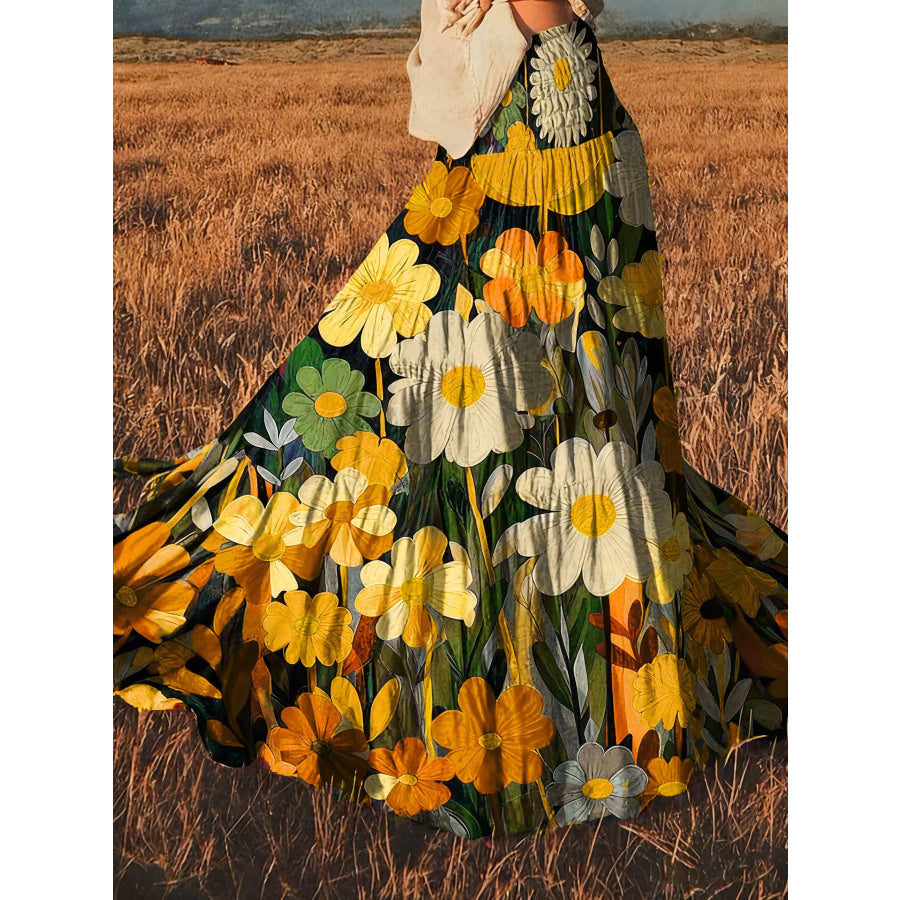 Floral Print High-Waisted Maxi Skirt Yellow / S Apparel and Accessories