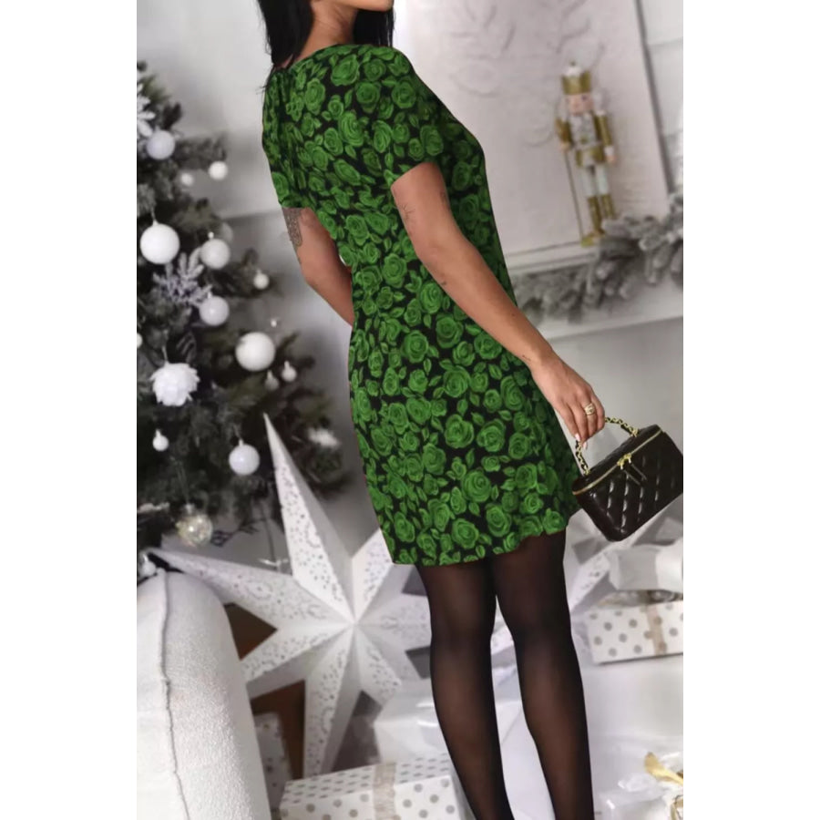 Floral Print Keyhole Neckline Bodycon Mini Dress Apparel and Accessories