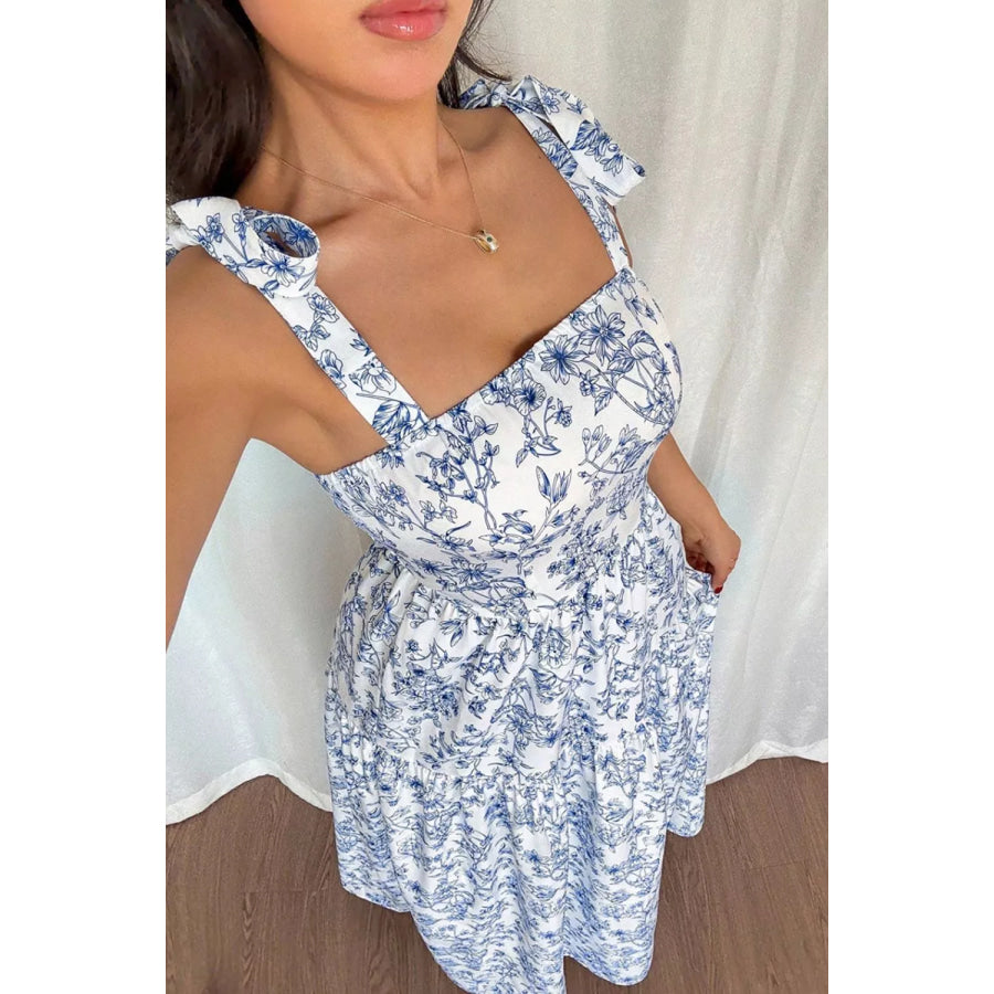 Floral Print Knot Straps High Waist Flared Maxi Dress Apparel and Accessories