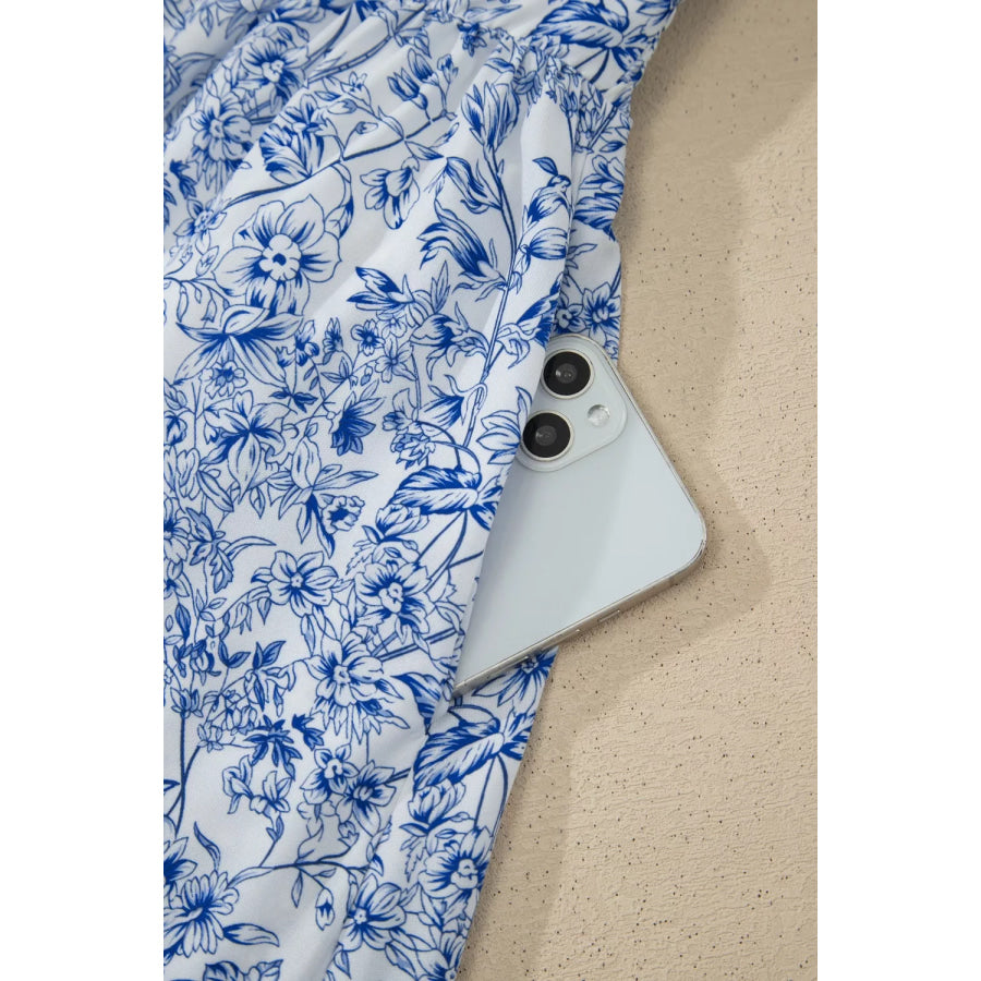 Floral Print Knot Straps High Waist Flared Maxi Dress Apparel and Accessories