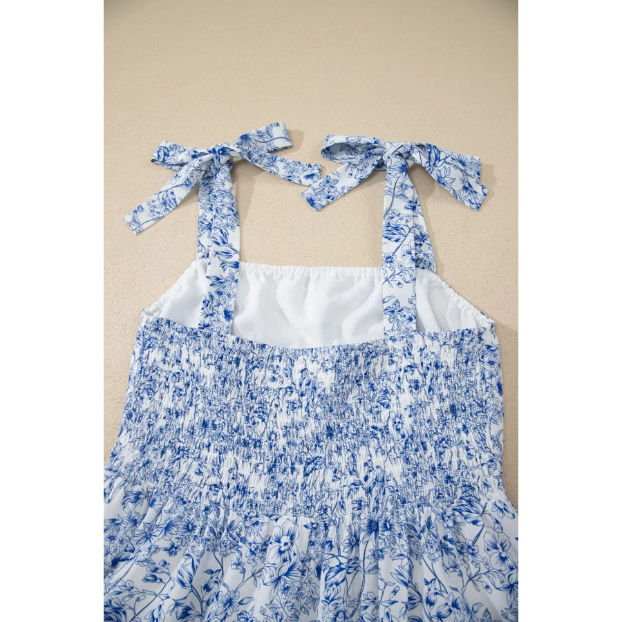 Floral Print Knot Straps High Waist Flared Maxi Dress Apparel and Accessories