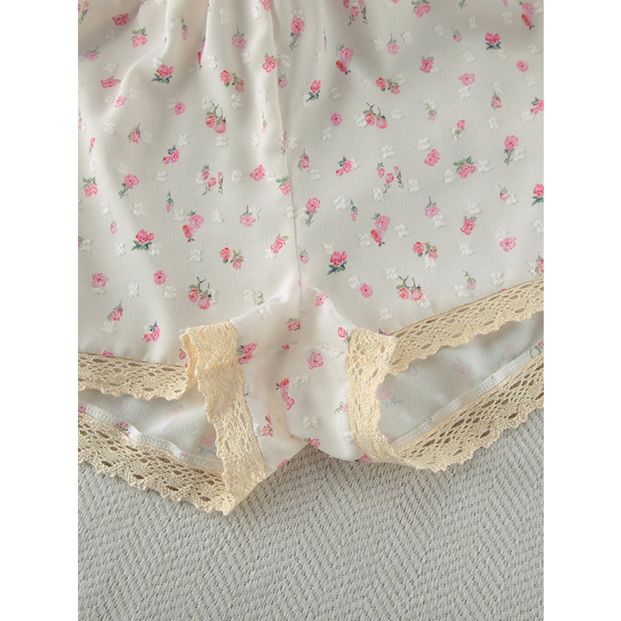 Floral Print Lace Trim Cami and Shorts Set Apparel and Accessories