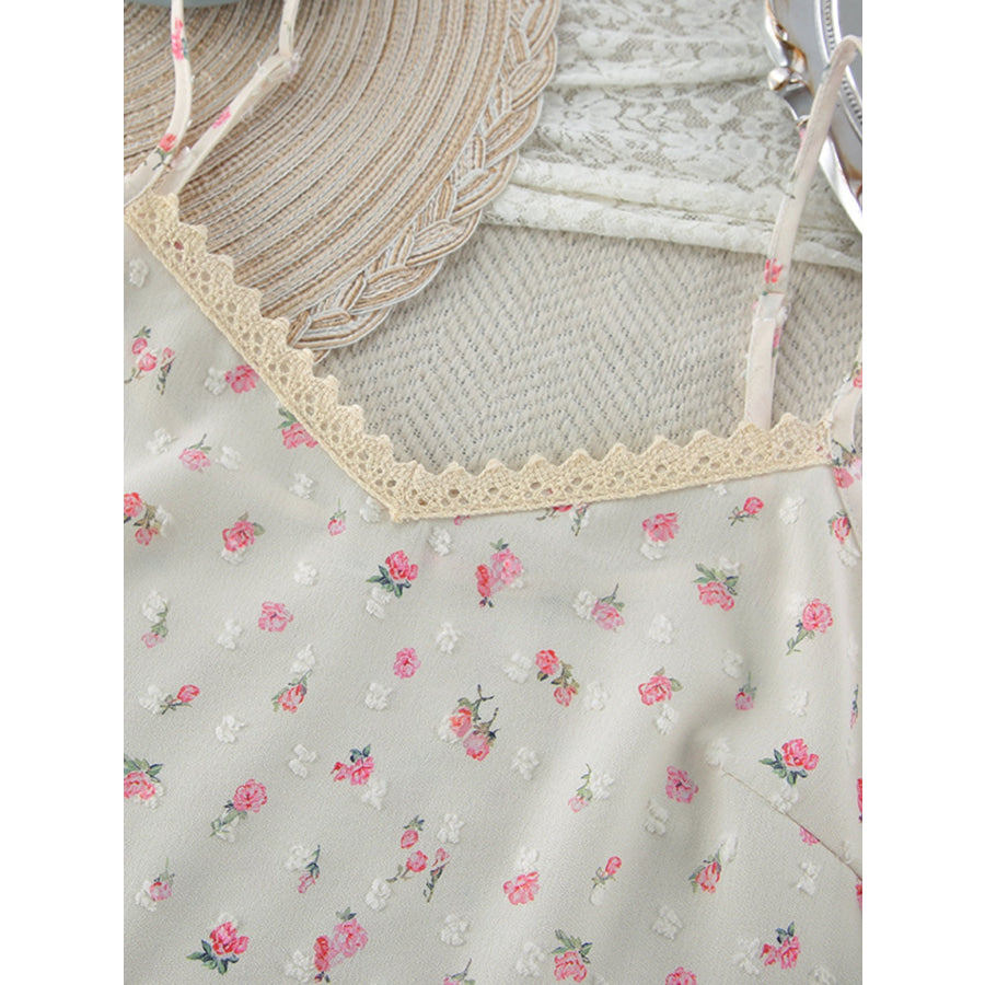 Floral Print Lace Trim Cami and Shorts Set Apparel and Accessories