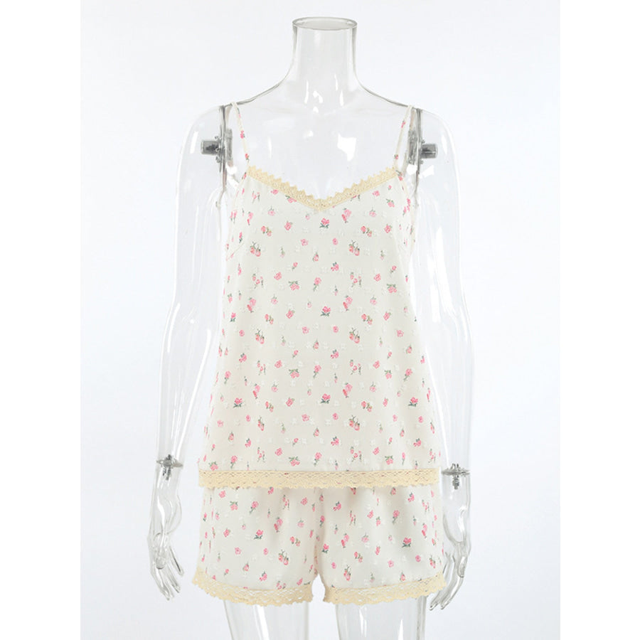 Floral Print Lace Trim Cami and Shorts Set Apparel and Accessories