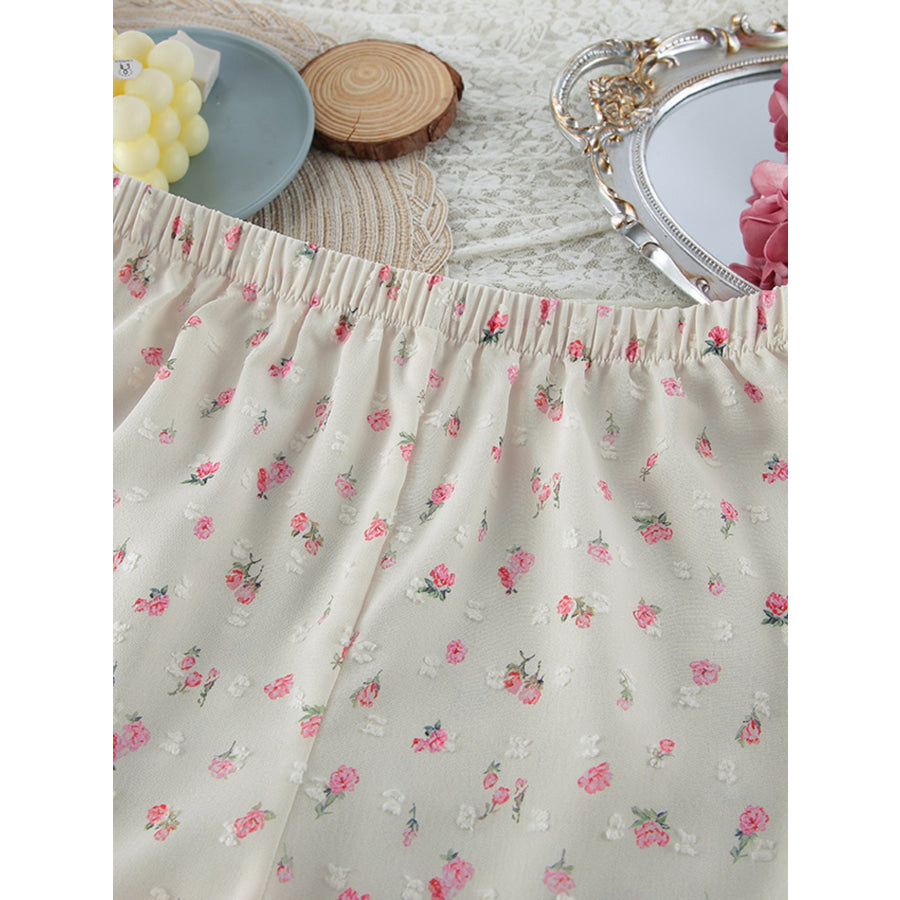 Floral Print Lace Trim Cami and Shorts Set Apparel and Accessories