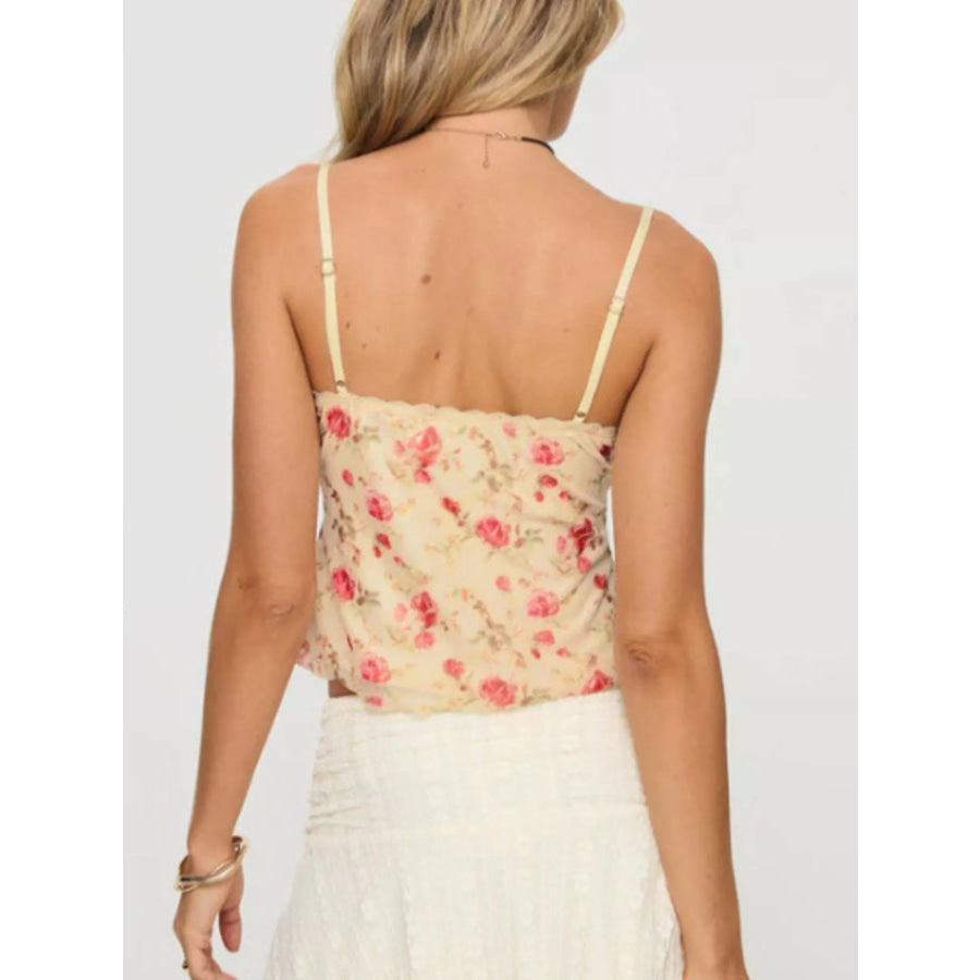 Floral Print Lace Trim Cami Apparel and Accessories