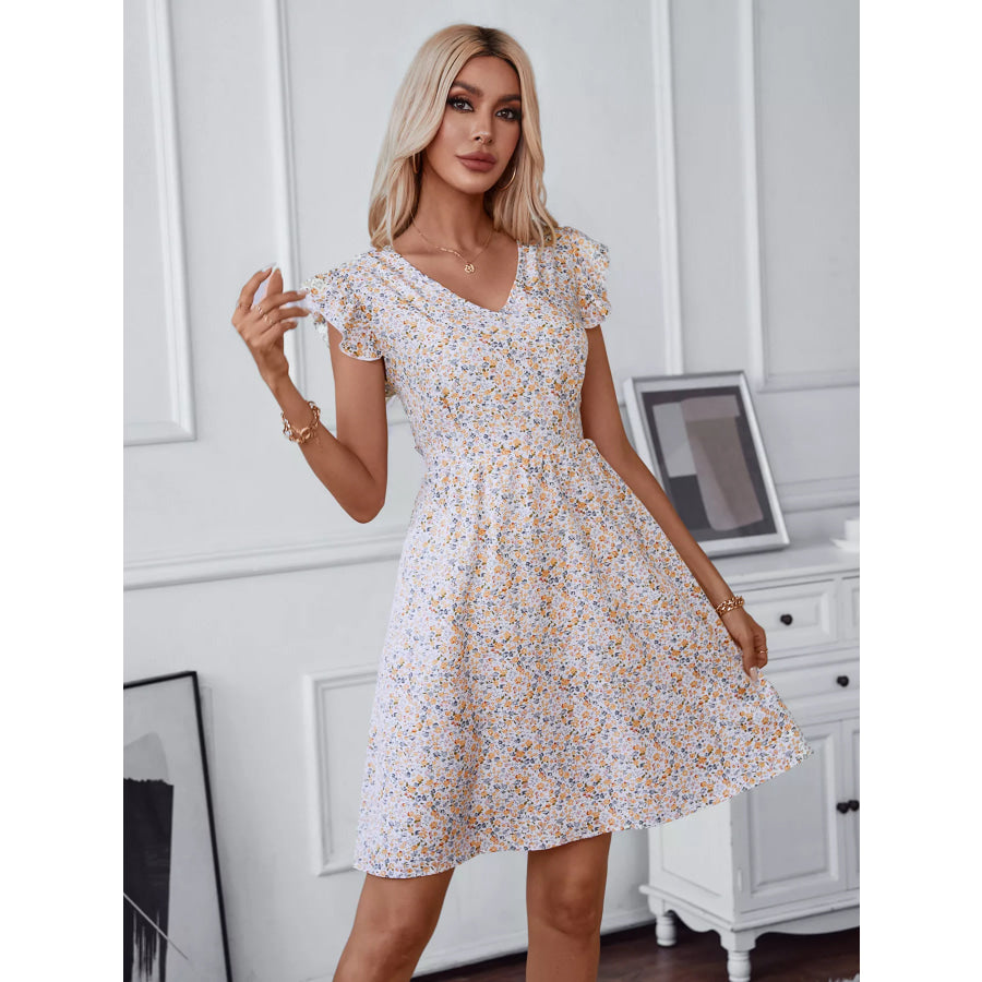 Floral Print Lace Trim Tie Back Mini Dress Apparel and Accessories