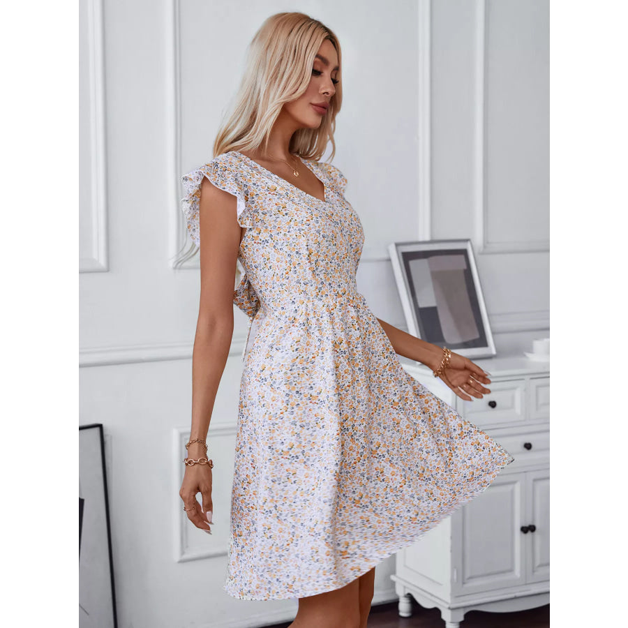 Floral Print Lace Trim Tie Back Mini Dress Apparel and Accessories
