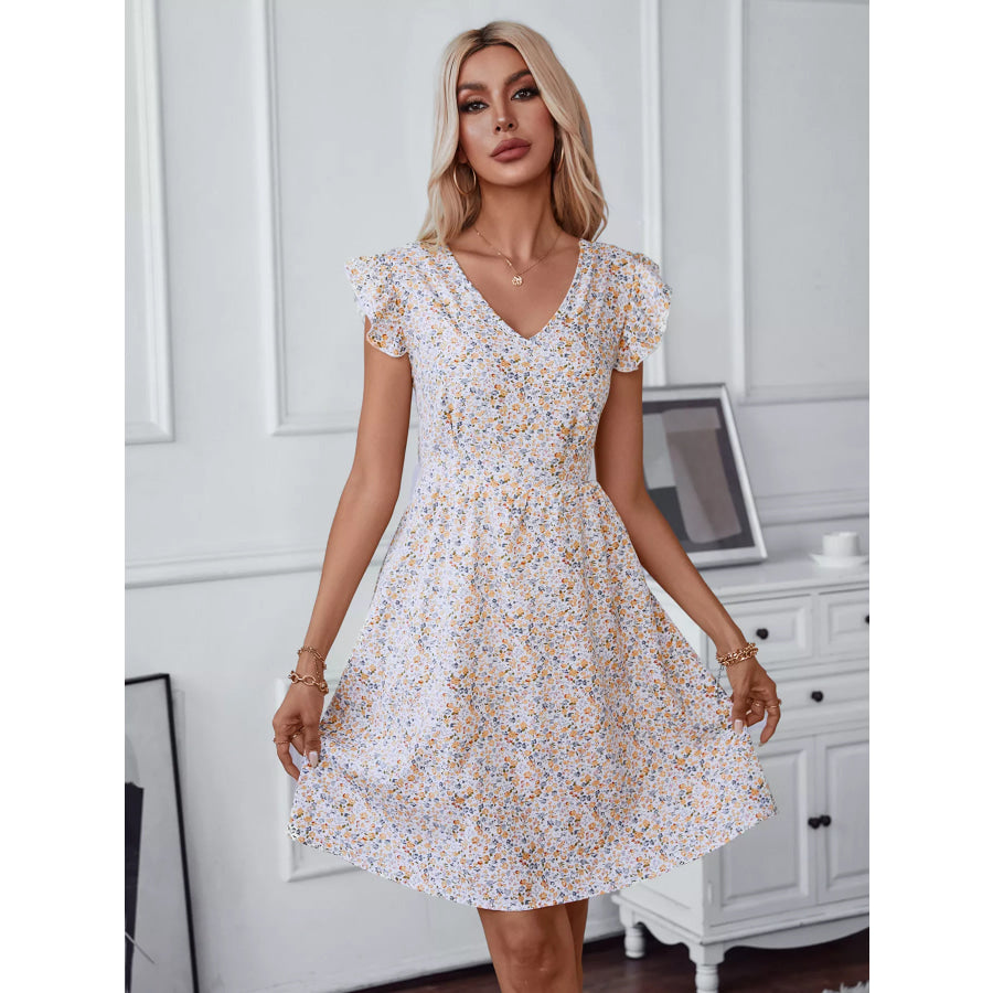 Floral Print Lace Trim Tie Back Mini Dress Floral / S Apparel and Accessories