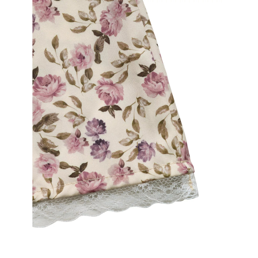 Floral Print Lace Trim Tie Front Dress Apparel and Accessories