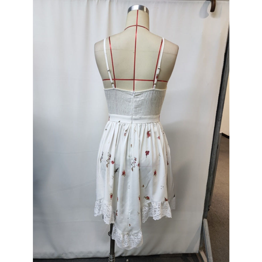 Floral Print Lace Trimmed Asymmetrical Hem Cami Dress Apparel and Accessories