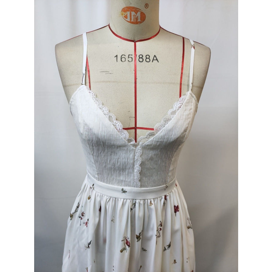 Floral Print Lace Trimmed Asymmetrical Hem Cami Dress Apparel and Accessories