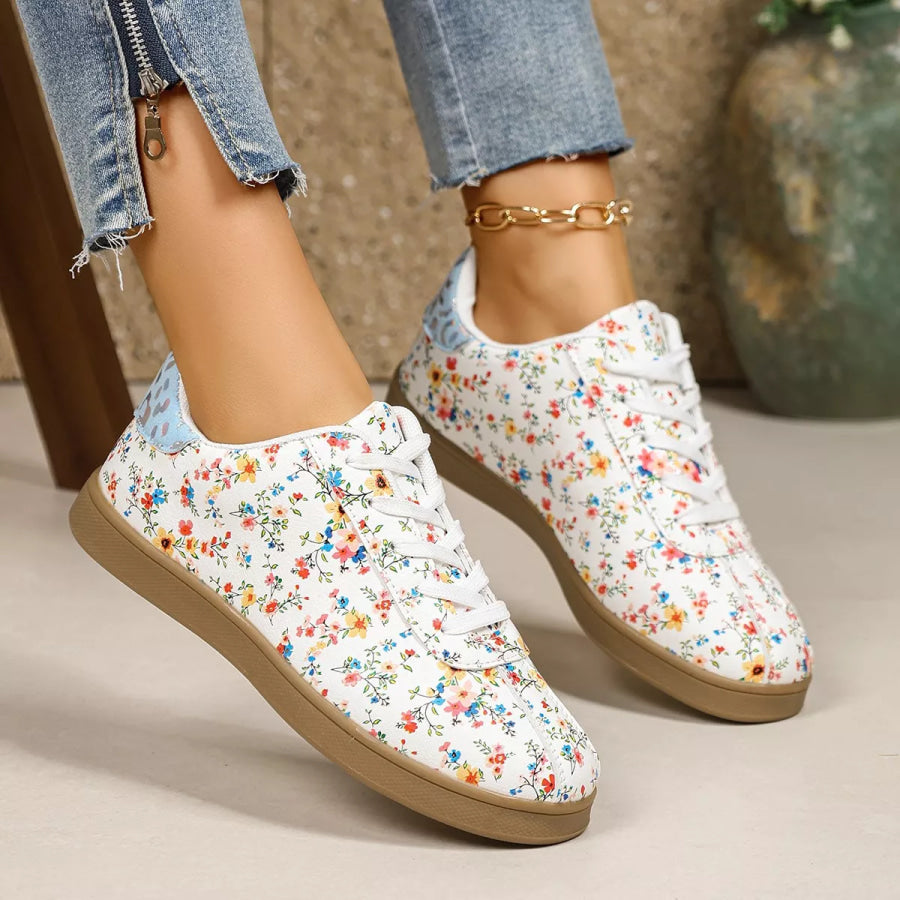 Floral Print Lace-Up Sneakers Apparel and Accessories