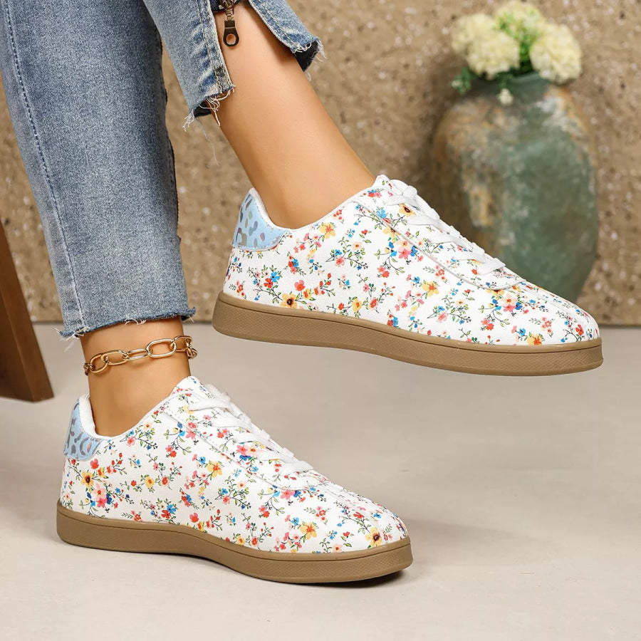 Floral Print Lace-Up Sneakers Apparel and Accessories