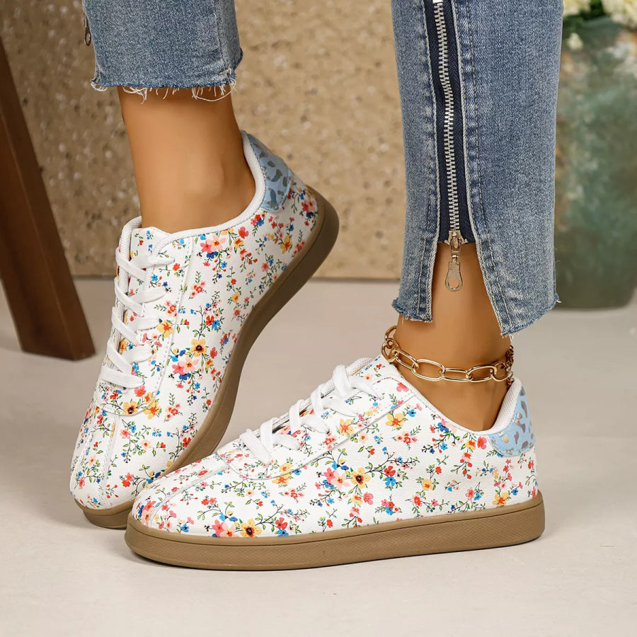 Floral Print Lace-Up Sneakers Safflower / 35 Apparel and Accessories