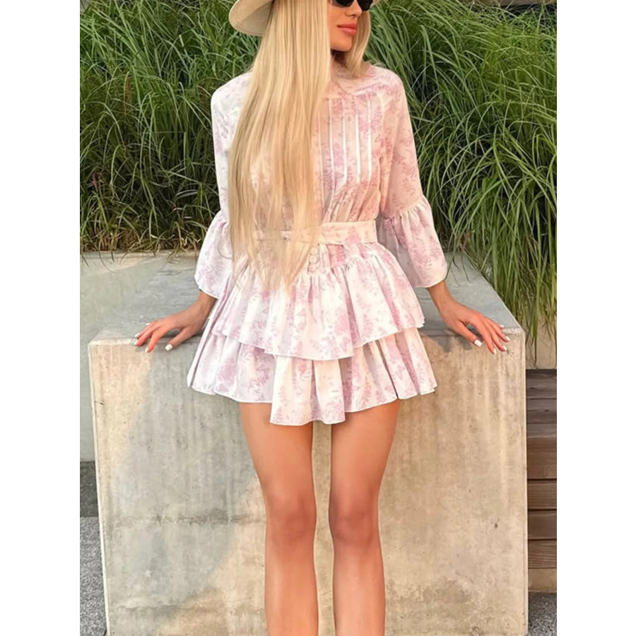 Floral Print Layered Ruffle Dress Apparel and Accessories