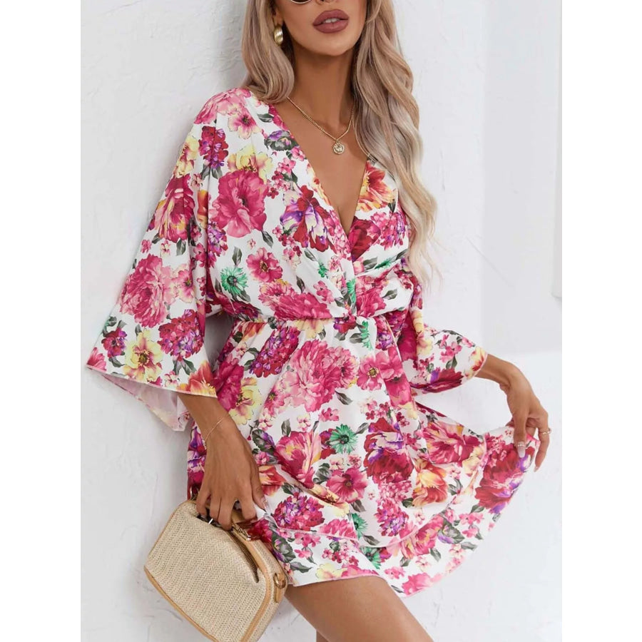 Floral Print Layered Ruffle Hem Mini Dress Apparel and Accessories